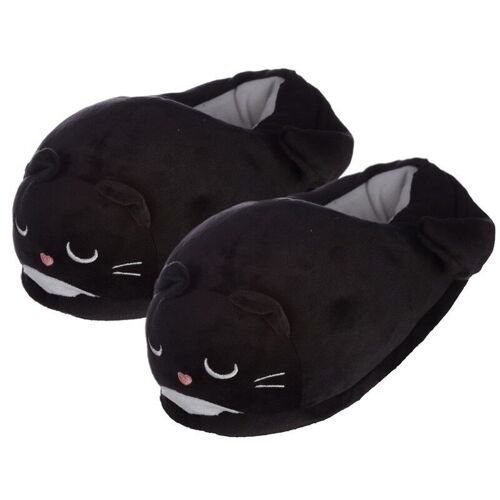 Feline Fine Black Cat Slippers (Unisex One Size)