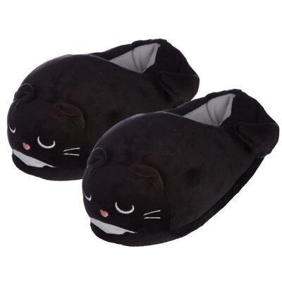 Feline feine schwarze Katzenhausschuhe (Unisex Einheitsgröße)