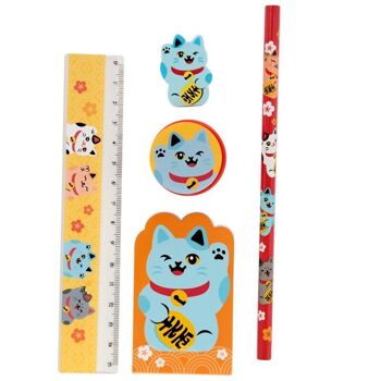 Ensemble de papeterie 5 pièces pour chat porte-bonheur Maneki Neko 3