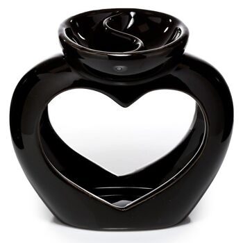 Brûleur à huile et à cire en forme de cœur en céramique noire 2