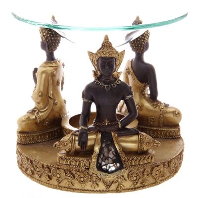 Thailändischer Buddha Öl- und Wachsbrenner in Gold und Braun mit Glasmosaik