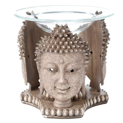 Quemador de aceite y cera con efecto de piedra de Buda tailandés con plato de vidrio