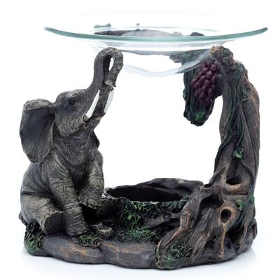Quemador de aceite y cera con escena de elefante realista con plato de vidrio