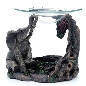 Brûleur à huile et cire réaliste avec scène d'éléphant avec plat en verre 1