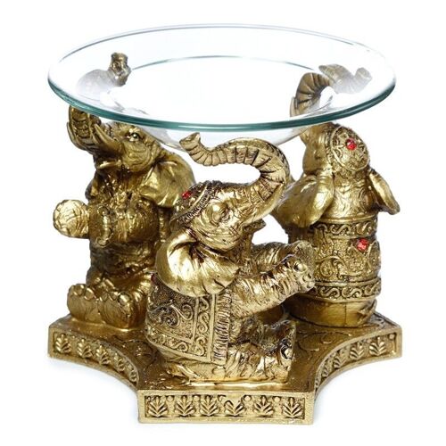 Lucky Elephant Gold Oil and Wax Burner with Glass Dish