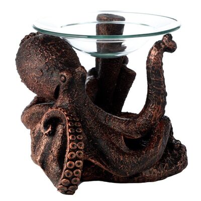 Brûleur à huile et cire en bronze Octopus avec plat en verre