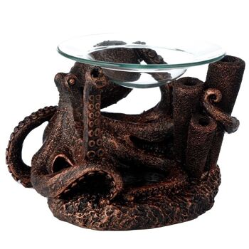 Brûleur à huile et cire en bronze Octopus avec plat en verre 2
