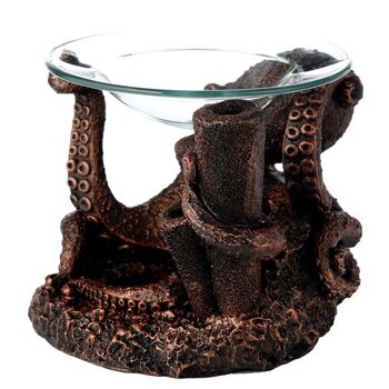 Brûleur à huile et cire en bronze Octopus avec plat en verre 3