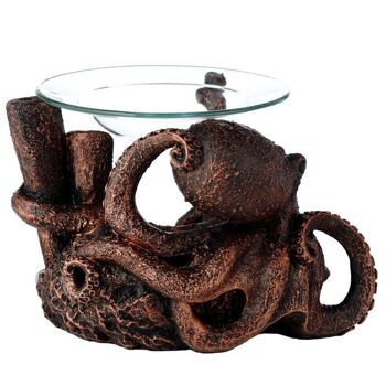 Brûleur à huile et cire en bronze Octopus avec plat en verre 4