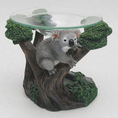 Brûleur à huile et cire Koala in Tree en résine avec plat en verre