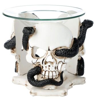 Brûleur à huile et cire en résine Skull and Serpent avec plat en verre 1