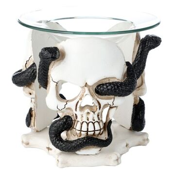 Brûleur à huile et cire en résine Skull and Serpent avec plat en verre 3