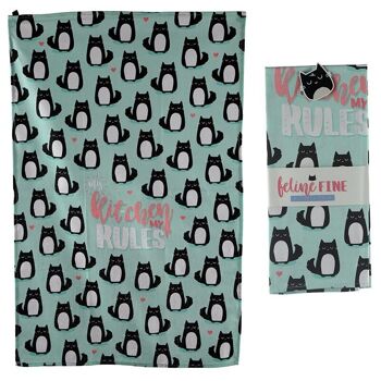 Torchon Poly Coton - Chat Feline Fine My Kitchen My Rules 1