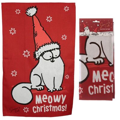 Poly Cotton Tea Towel - Christmas Simon's Cat
