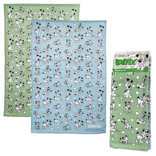 Poly Cotton Set of 2 Asterix Tea Towels - Idefix (Dogmatix)