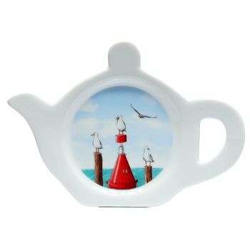 Assiette/support de sachet de thé en forme de théière en porcelaine Seagull Buoy 1
