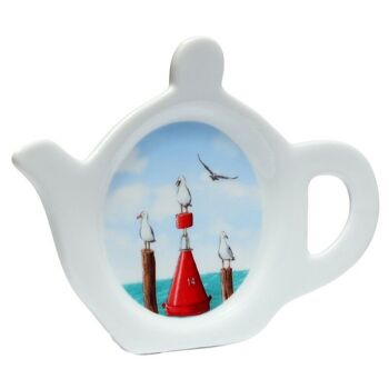 Assiette/support de sachet de thé en forme de théière en porcelaine Seagull Buoy 6