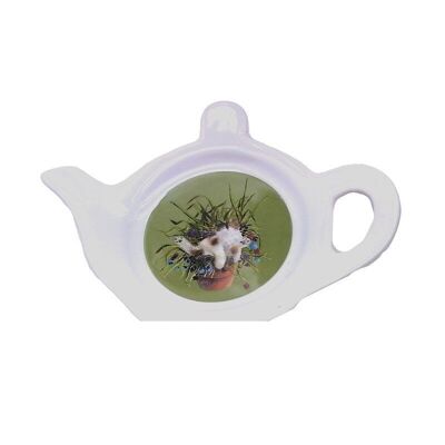 Kim Haskins Cat in Plant Pot Assiette à thé en porcelaine verte