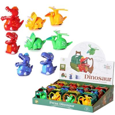 Dinosaurio para mascotas en una jaula de transporte Juguete de acción para tirar hacia atrás
