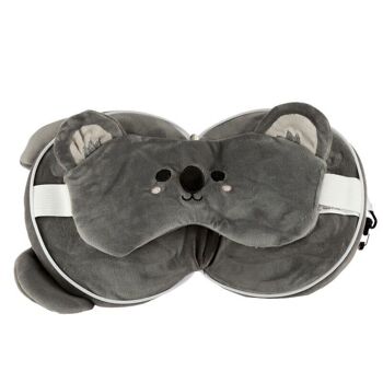 Relaxeazzz Koala Coussin de voyage rond en peluche et masque pour les yeux 5