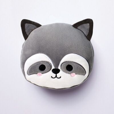 Relaxeazzz Raccoon Round en peluche de voyage et masque pour les yeux