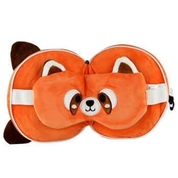 Relaxeazzz Oreiller de voyage rond en peluche Panda rouge et masque pour les yeux 10