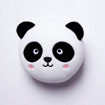 Relaxeazzz Panda - Almohada de viaje redonda de felpa y antifaz para ojos