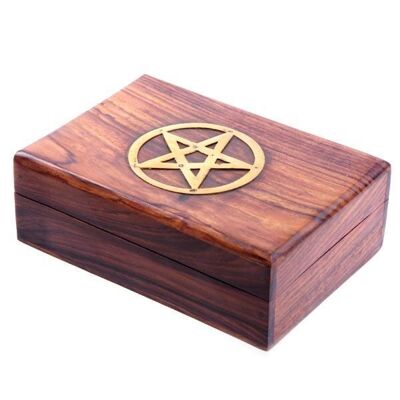 Boîte à bijoux en incrustation de pentagramme en bois de sheesham