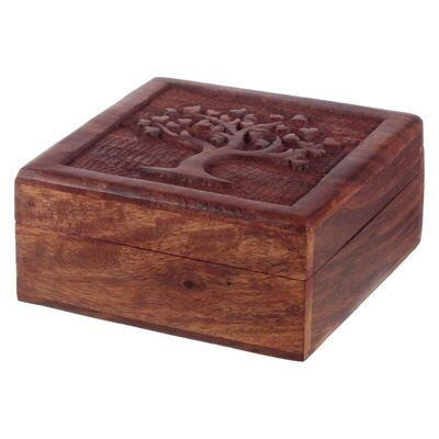 Boîte à bijoux arbre de vie sculpté en bois de Sheesham