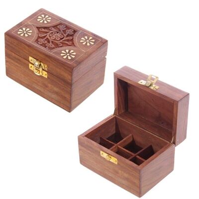 Boîte à huiles essentielles en bois de Sheesham - Design 2 (contient 6 bouteilles)