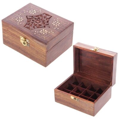 Caja de aceite esencial de madera de sheesham (capacidad para 12 botellas)