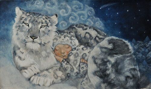 Fine art greeting card "Snow Leopard Onesie" design