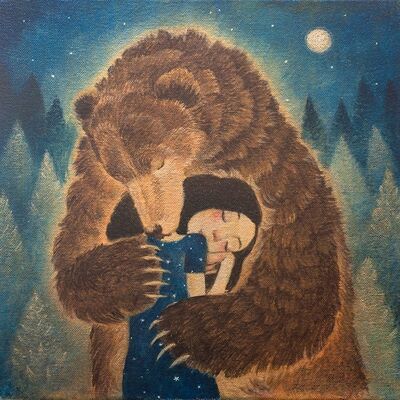 Greetings card "Tuesday's Bear", girl with bear, brown bear, bearhug