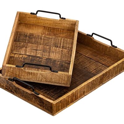 Serving tray wooden tray set of 2 46x31cm tray wooden serving tray decorative tray mango wood