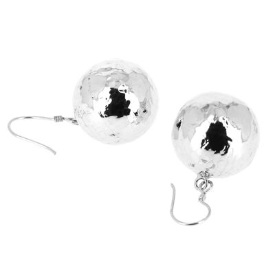 Big ball hammered silver earrings -