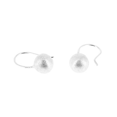 Tiny Ball Brushed Silver Earrings