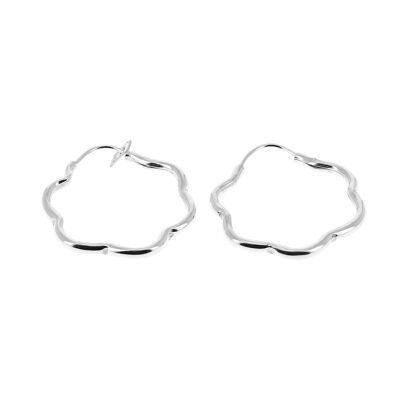 Silver hoop earrings in the shape of a small flower