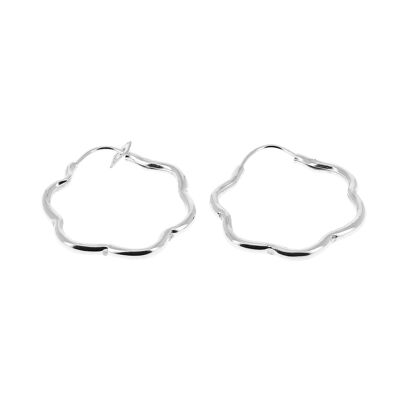 Silver hoop earrings in the shape of a small flower