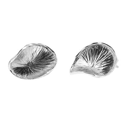 Silver earrings with ridged and folded leaves