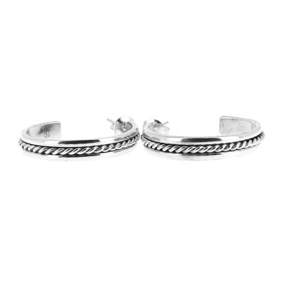 Medium and twisted silver hoop earrings