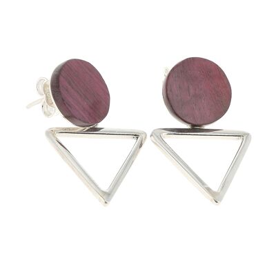 Boucles d'oreille en argent et bois de rose triangle et rond