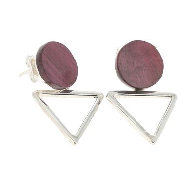 Silver and rosewood triangle and round earrings