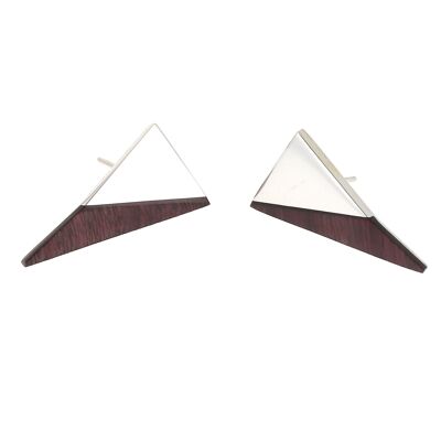 Silver and rosewood broken triangle earrings