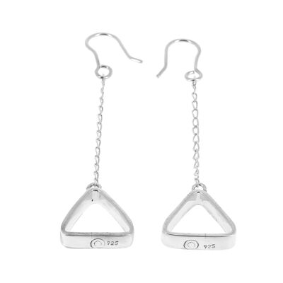 Silver triangle and chain earrings