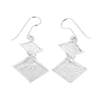 Boucles d'oreilles en argent fripé deux losanges -