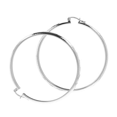 Oval chiseled silver hoop earrings diameter 5 cm