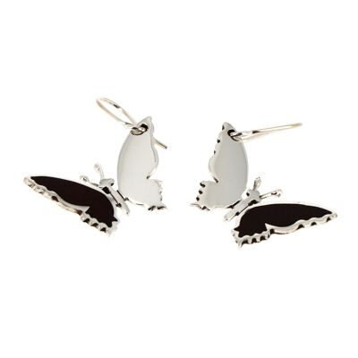 Silver and wood butterfly small wings earrings