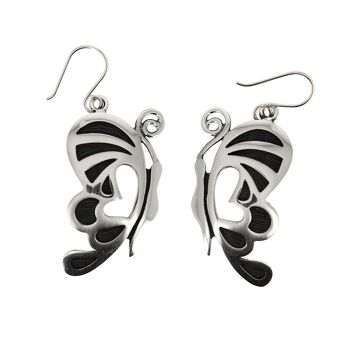 Boucles d'oreilles argent lisse et oxydé papillon