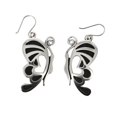 Smooth and oxidized silver butterfly earrings