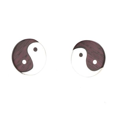 Boucles d'oreilles argent et bois de rose yin yang